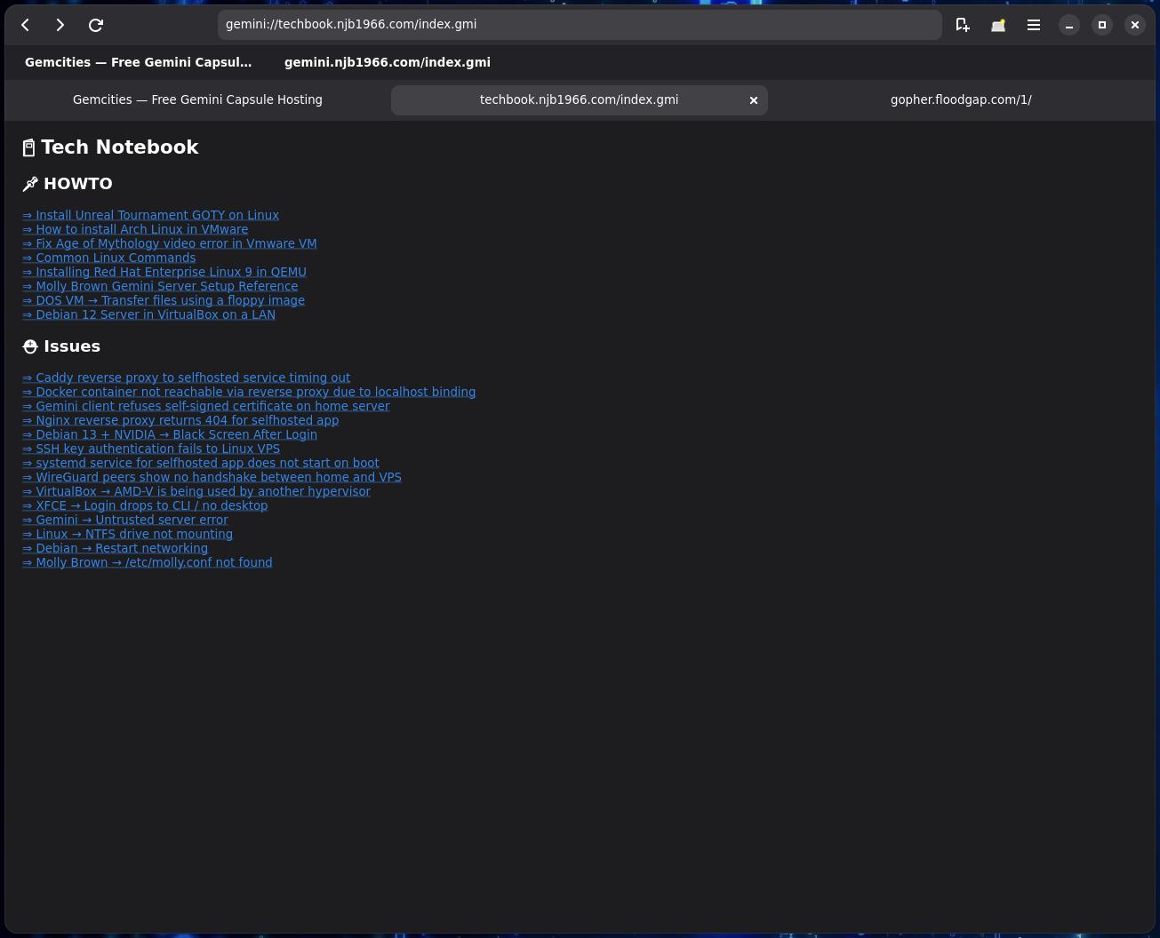 Waystone browsing a Gemini capsule