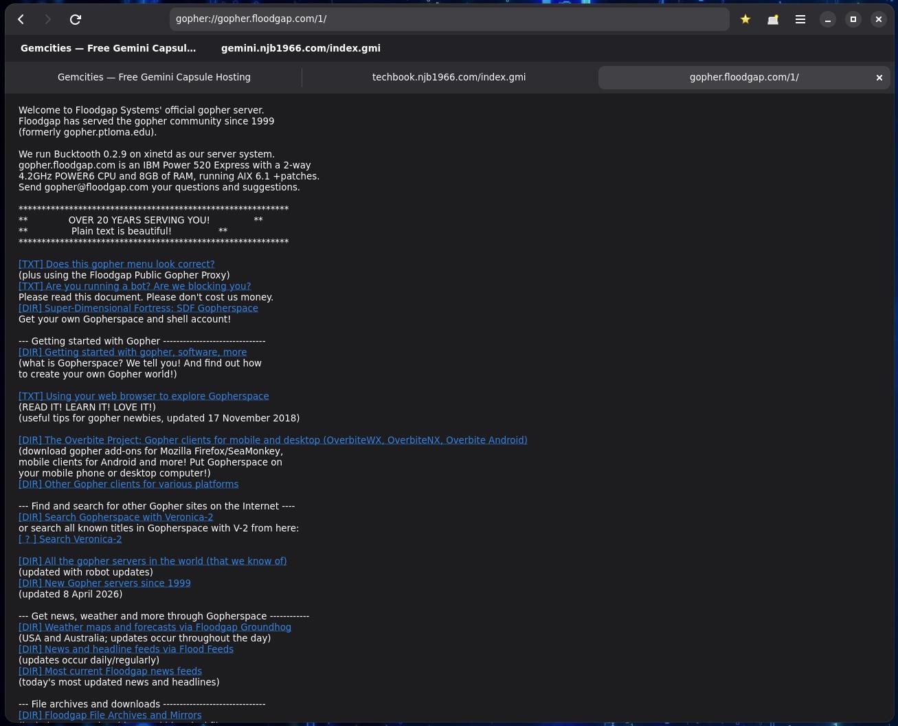 Waystone browsing Gopher